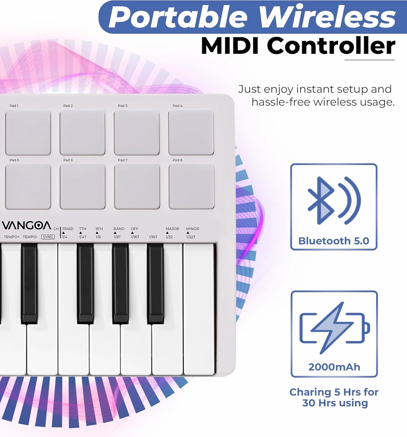 Vangoa Beat Makers for Music Production, 25 Keys Midi Pad Beating Maker Machine, Wireless Velocity Sensitive Mini Controller Keyboard Computer Recording Midi Controllers With Drum Pads for Beginners