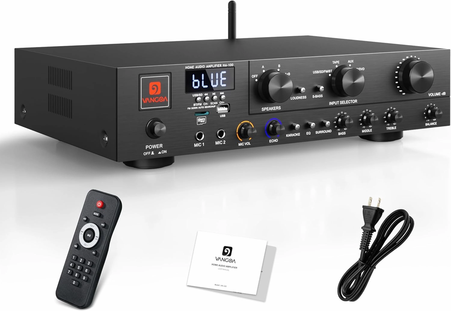 Vangoa Home Audio Amplifier Stereo Receivers with Wireless 800 Max Power 5.1 Channel Power Amplifier Stereo System with USB, SD, FM, 2 Mic, RCA, 3-Band EQ, Speaker Selector for Studio, Home Theater AV receiver,surround receiver,home theater amplifier,