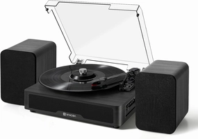 Vangoa Vinyl Record Player Turntable with 2 Stereo Speakers, 3-Speed Belt-Driven Turntables for Vinyl Records Supports AUX-in, RCA Line, USB, Wireless Playback, Black direct-drive turntable,DJ turntable,hi-torque vinyl deck,