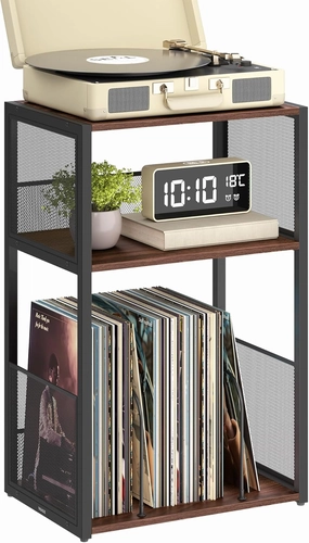 VASAGLE Record Player Stand, 3-Tier Side Table, Vinyl Record Storage up to 100 Albums, End Table for Living Room, Bedroom, Natural Walnut ULET275K02 record cleaning kit,vinyl cleaner,stylus brush set,