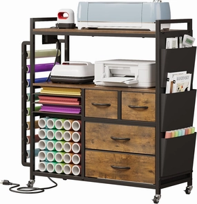 VENNQD Large Craft Organizer and Storage Rolling Cart Compatible with Cricut Machine with Fabric Drawers Vinyl Roll Holder Accessories for Home Craft Workstation Room (Rustic Brown) vinyl accessories,turntable parts,record player tools,