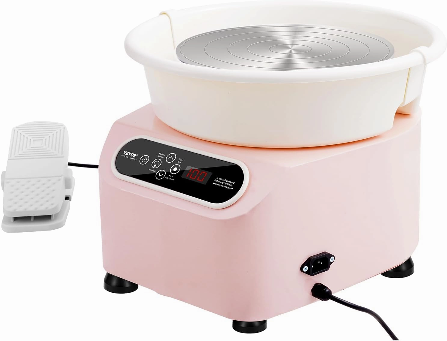 VEVOR 11inch Pottery Wheel Direct Drive, 350W Ceramic Forming Machine with LCD Touch Screen Foot Pedal 50-300RPM Adjustable Speed, 18PCS Accessory Tools Kit, Craft Gift For Kids Adults Beginners, Pink
