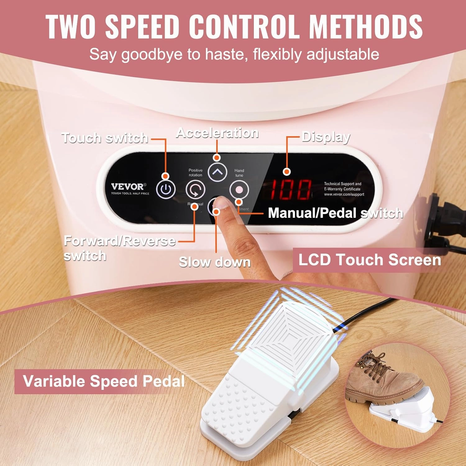 VEVOR 11inch Pottery Wheel Direct Drive, 350W Ceramic Forming Machine with LCD Touch Screen Foot Pedal 50-300RPM Adjustable Speed, 18PCS Accessory Tools Kit, Craft Gift For Kids Adults Beginners, Pink