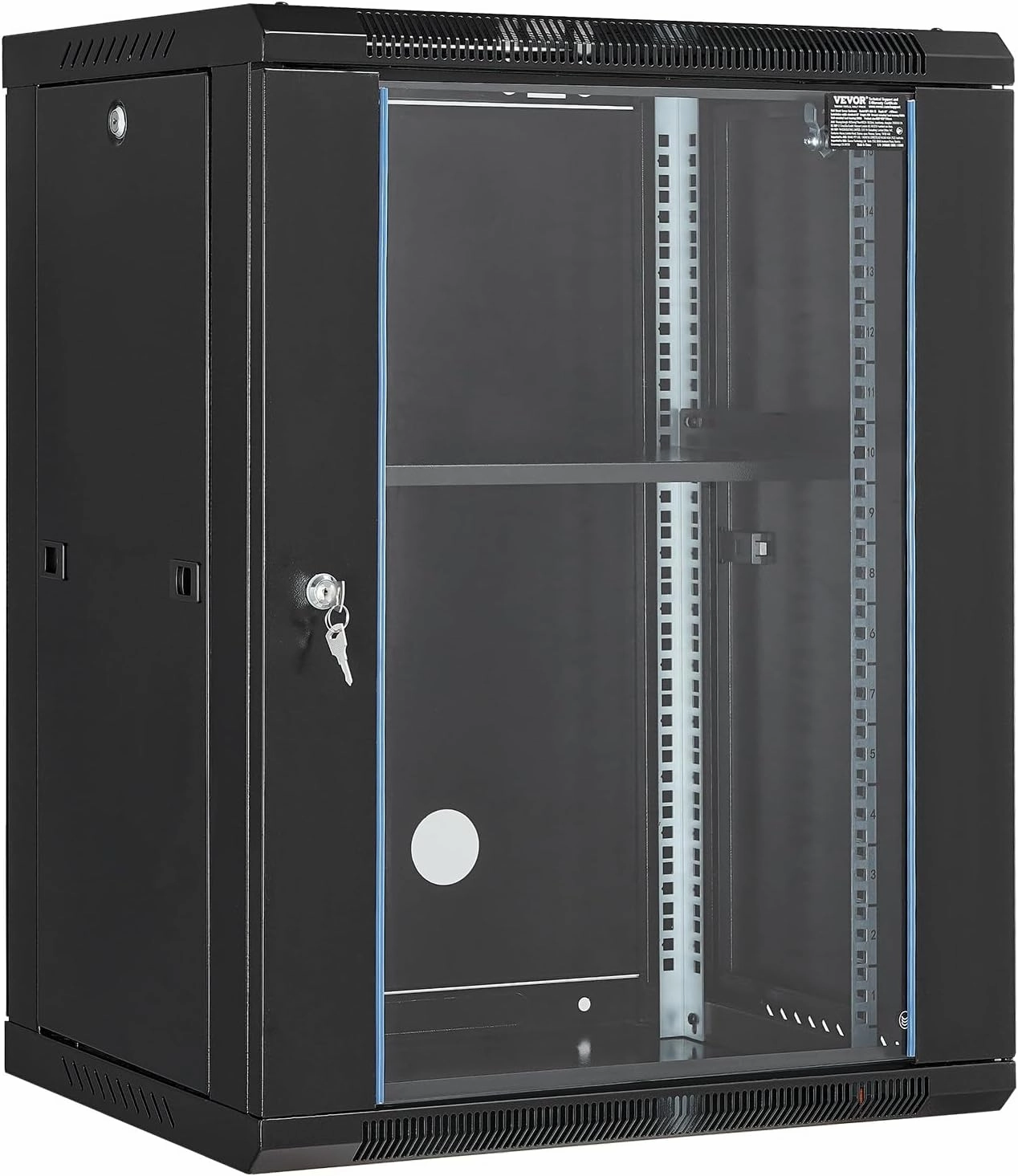VEVOR 15U Wall Mount Network Cabinet, Server Rack Cabinet Enclosure with Locking Tempered Glass Door & Side Panels, for 19 in IT Equipment, A/V Devices, 500 lbs Max. Ground Load Capacity equipment cabinet,AV gear cabinet,component enclosure,