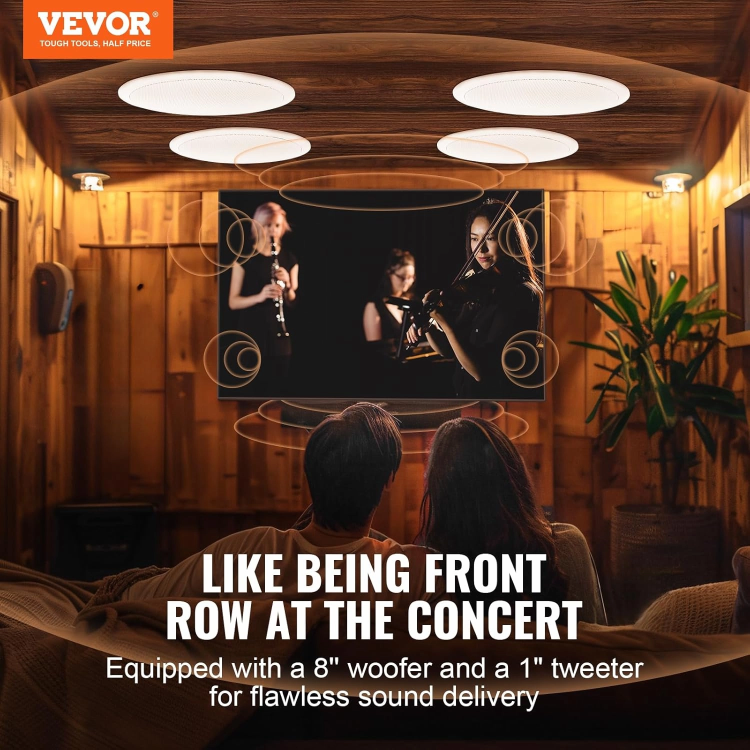 VEVOR 4 PCs 8 Inch in Ceiling Speakers, 100-Watts, Flush Mount Ceiling & in-Wall Speakers System with 8" Woofer,1" Tweeter, for Home Kitchen Living Room Bedroom or Covered Outdoor Porches