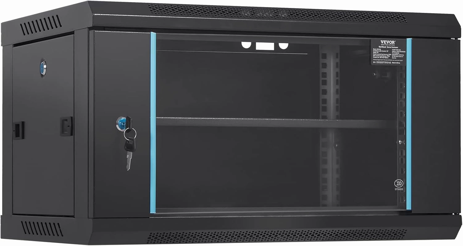 VEVOR 6U Wall Mount Network Server Cabinet, 15.5'' Deep, Server Rack Cabinet Enclosure, 200 lbs Max. Ground-Mounted Load Capacity, with Locking Glass Door Side Panels, for IT Equipment, A/V Devices equipment cabinet,AV gear cabinet,component enclosure,