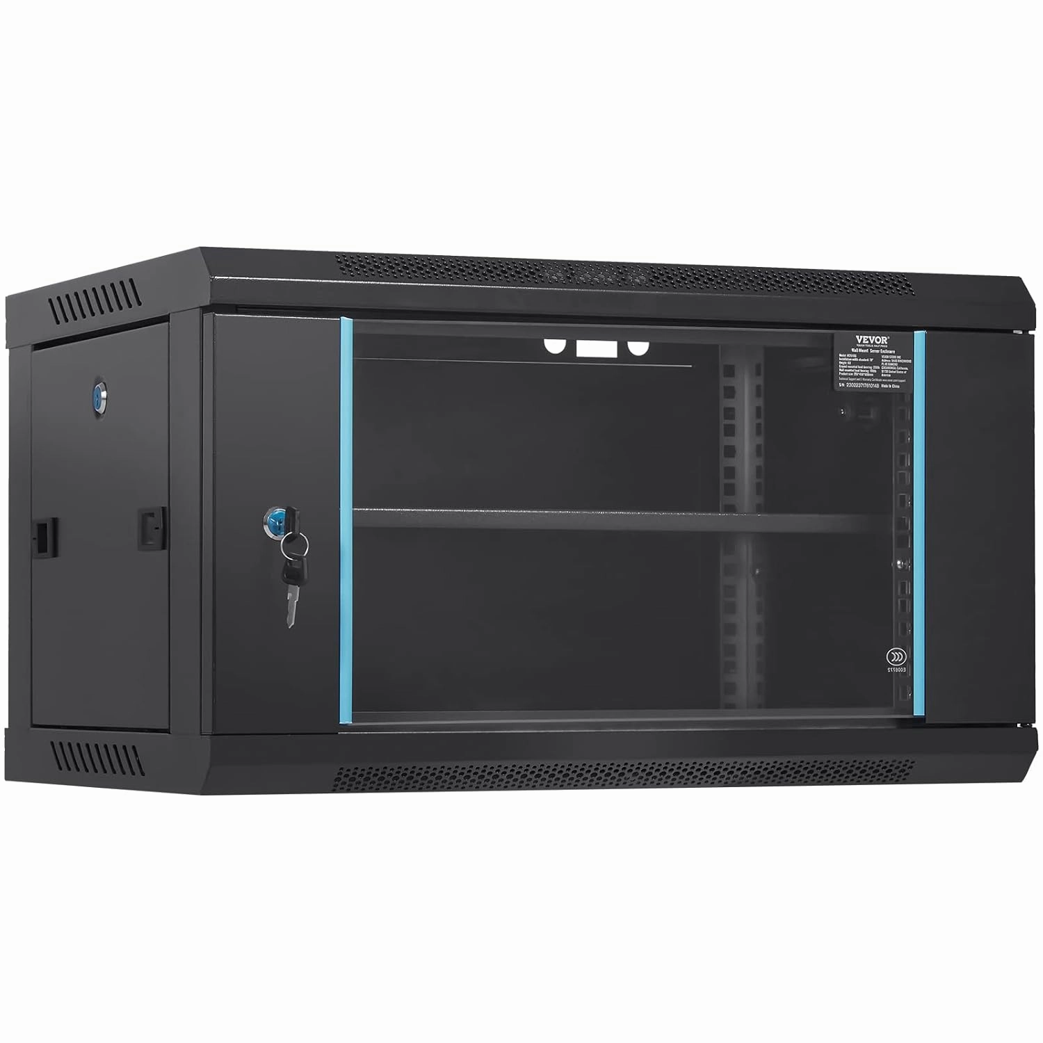 VEVOR 6U Wall Mount Network Server Cabinet, 15.5'' Deep, Server Rack Cabinet Enclosure, 200 lbs Max. Ground-Mounted Load Capacity, with Locking Glass Door Side Panels, for IT Equipment, A/V Devices equipment cabinet,AV gear cabinet,component enclosure,
