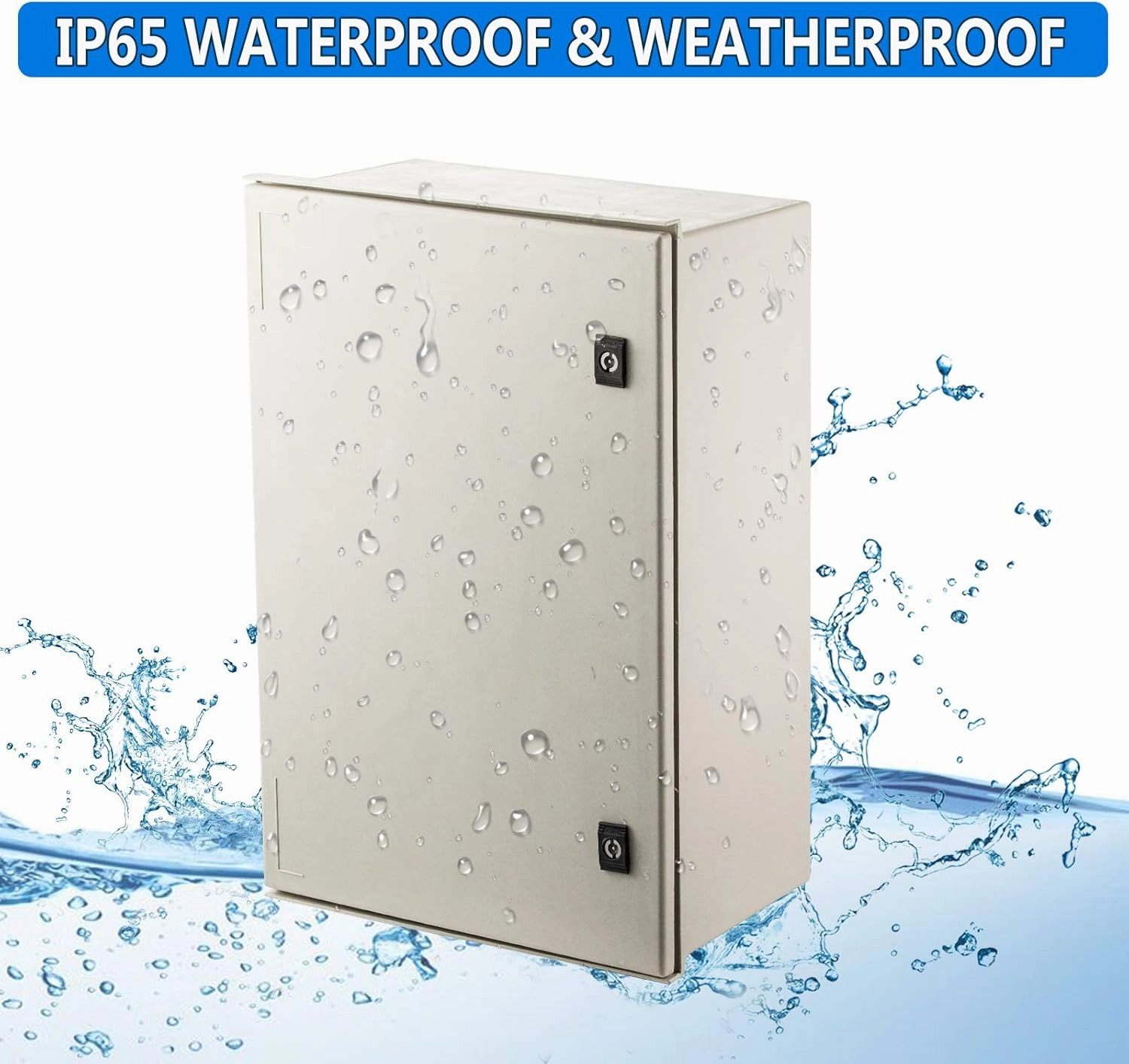 VEVOR Fiberglass Enclosure 23.6 x 15.7 x 9.1" Electrical Enclosure Box NEMA 3X Electronic Equipment Enclosure Box IP65 Weatherproof Wall-Mounted Electrical Enclosure With Hinges & Quarter-Turn Latches