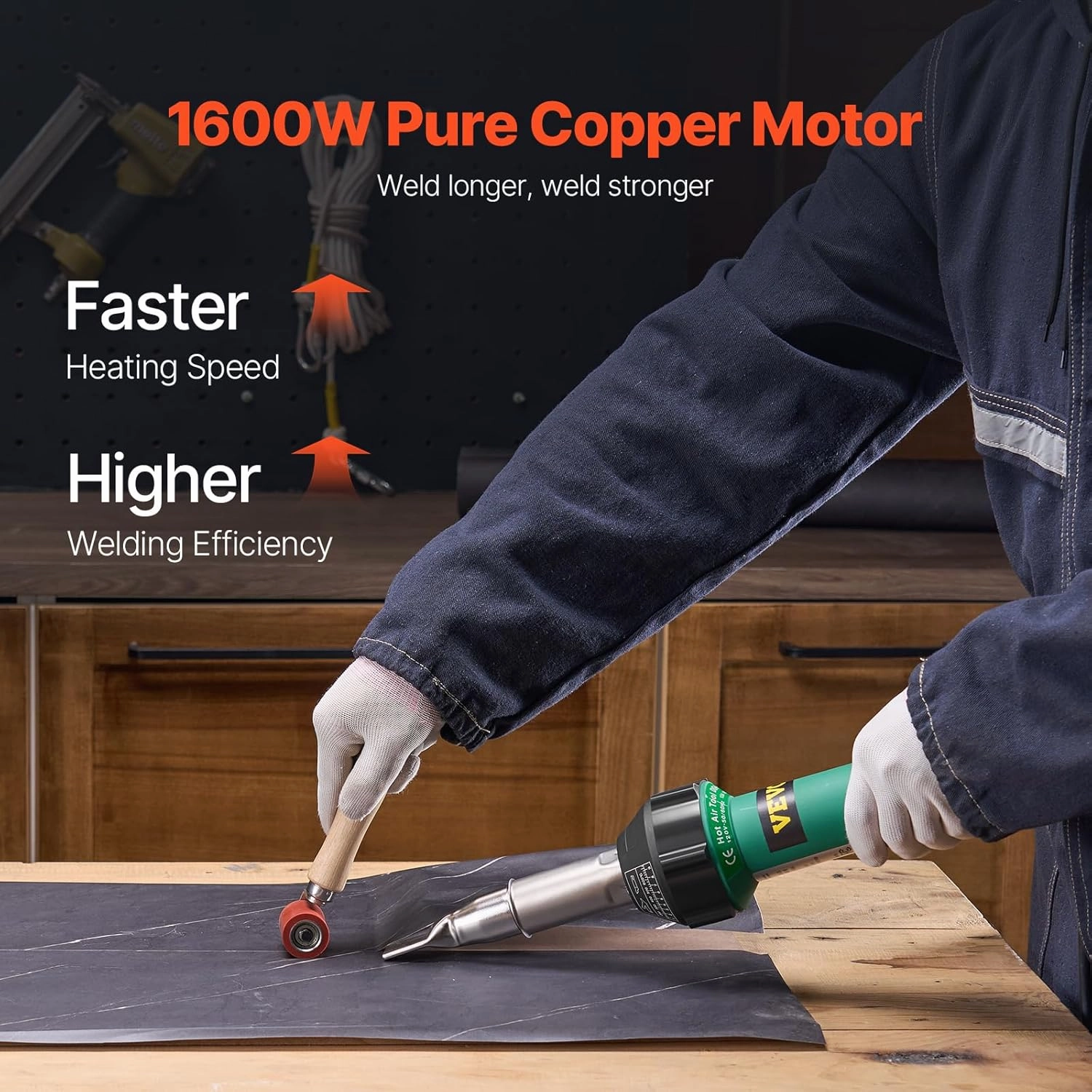 VEVOR Hot Air Plastic Welder, 1600W Hot Air Torch Pistol, 122-1112 PVC TPO Vinyl Heat Gun Welding Torch, Plastic Roofing Welding Kit with 17 Accessories- Toolbox, Nozzle, Roller, Blades for PP/PE/PVC
