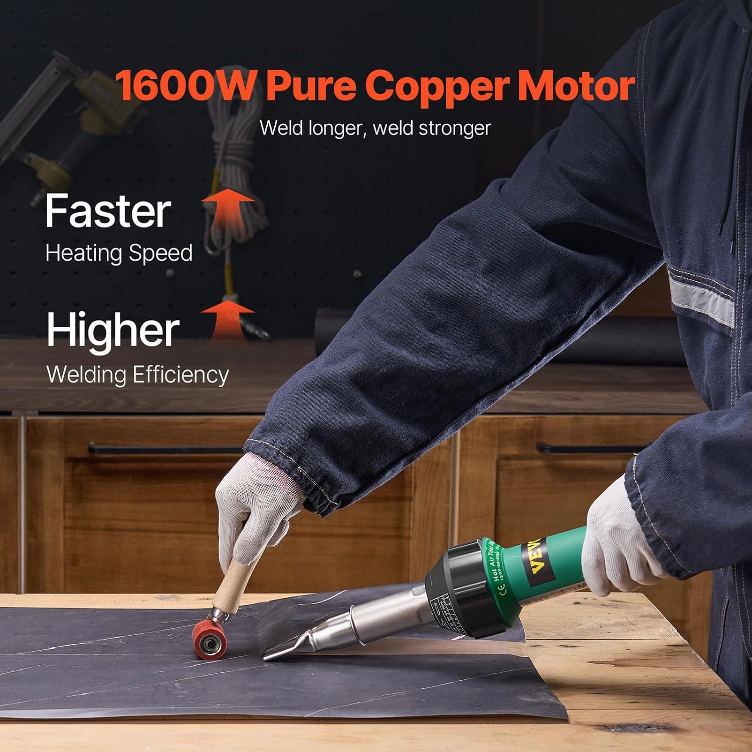 VEVOR Hot Air Plastic Welder, 1600W Hot Air Torch Pistol, 122-1112 PVC TPO Vinyl Heat Gun Welding Torch, Plastic Roofing Welding Kit with 17 Accessories- Toolbox, Nozzle, Roller, Blades for PP/PE/PVC