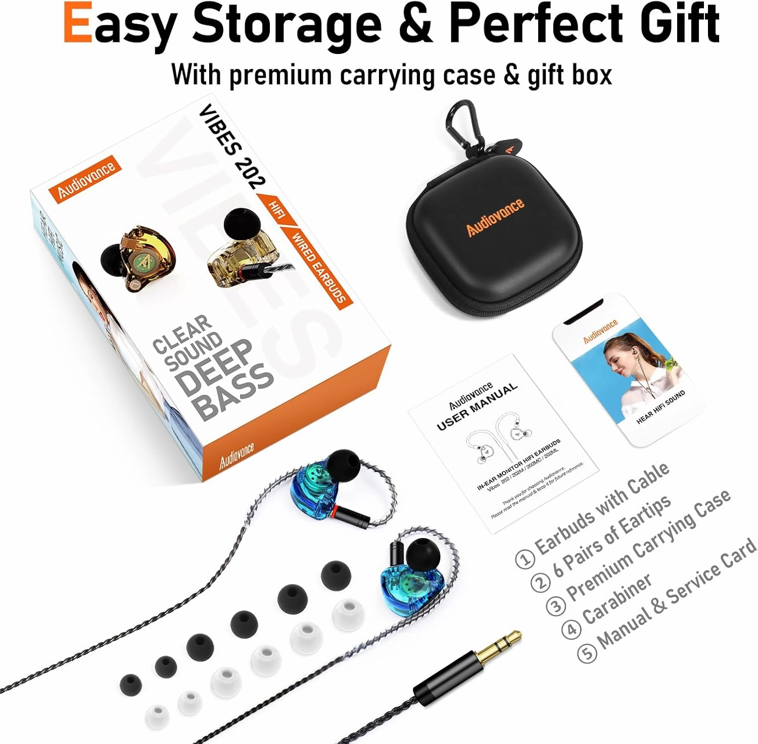 Vibes 202 Wired Earbuds - HiFi in Ear Monitor Headphones  Professional Noise-Isolating Ear Buds - Clear Sound, Deep Bass & Comfort-Fit IEM Earphones - MMCX to 3.5mm, Silver Plated Cord, Carrying Case