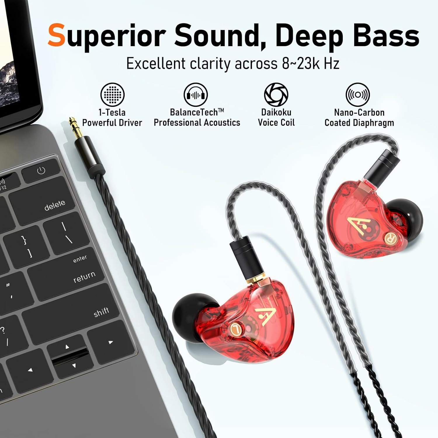 Vibes 202 Wired Earbuds - HiFi in Ear Monitor Headphones  Professional Noise-Isolating Ear Buds - Clear Sound, Deep Bass & Comfort-Fit IEM Earphones - MMCX to 3.5mm, Silver Plated Cord, Carrying Case