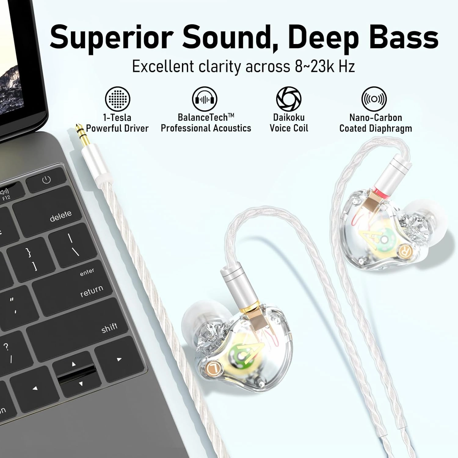 Vibes 202 Wired Earbuds - HiFi in Ear Monitor Headphones  Professional Noise-Isolating Ear Buds - Clear Sound, Deep Bass & Comfort-Fit IEM Earphones - MMCX to 3.5mm, Silver Plated Cord, Carrying Case