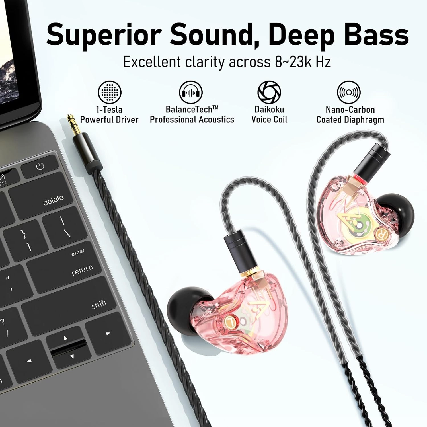 Vibes 202 Wired Earbuds - HiFi in Ear Monitor Headphones  Professional Noise-Isolating Ear Buds - Clear Sound, Deep Bass & Comfort-Fit IEM Earphones - MMCX to 3.5mm, Silver Plated Cord, Carrying Case