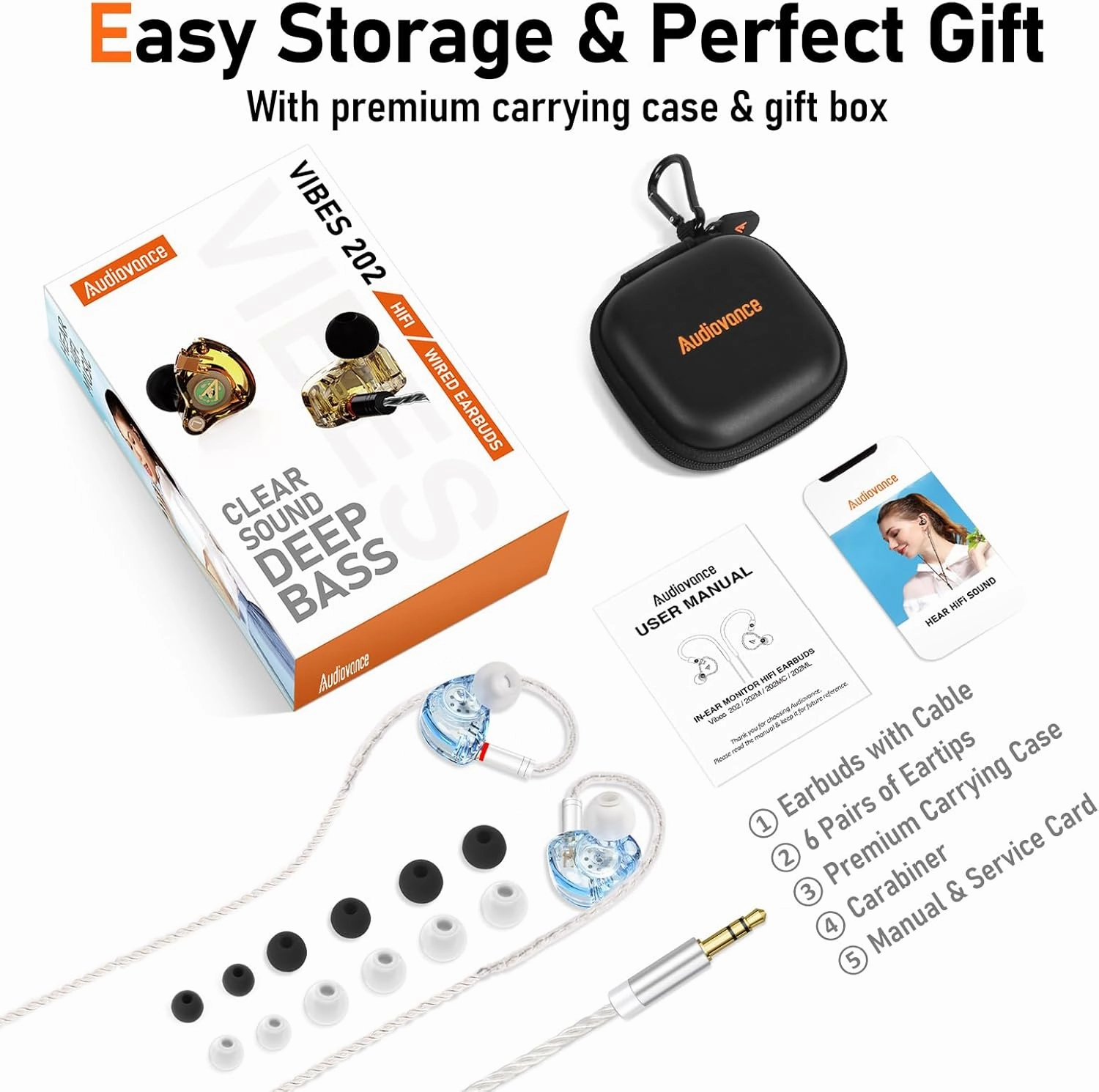 Vibes 202 Wired Earbuds - HiFi in Ear Monitor Headphones  Professional Noise-Isolating Ear Buds - Clear Sound, Deep Bass & Comfort-Fit IEM Earphones - MMCX to 3.5mm, Silver Plated Cord, Carrying Case