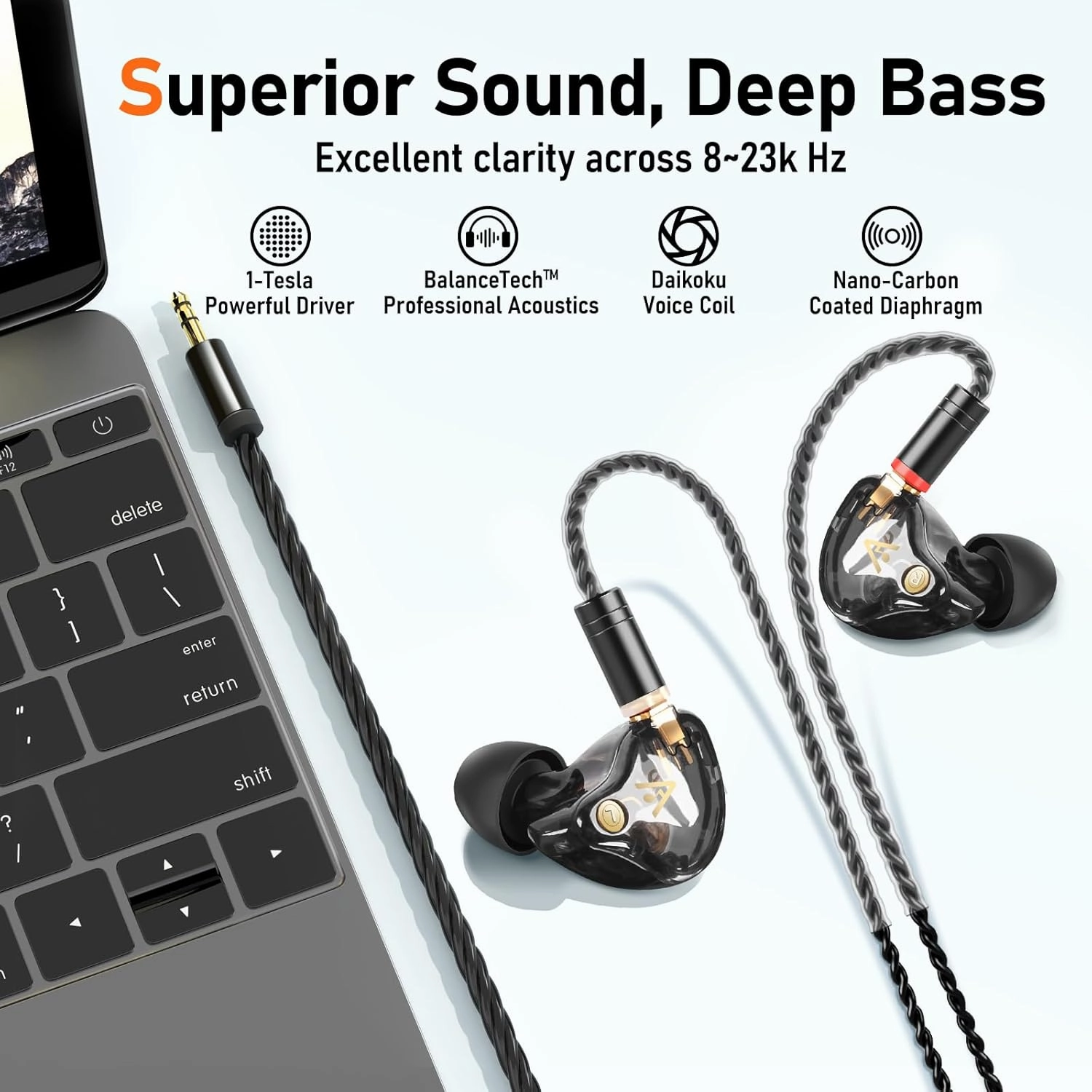 Vibes 202 Wired Earbuds - HiFi in Ear Monitor Headphones  Professional Noise-Isolating Ear Buds - Clear Sound, Deep Bass & Comfort-Fit IEM Earphones - MMCX to 3.5mm, Silver Plated Cord, Carrying Case