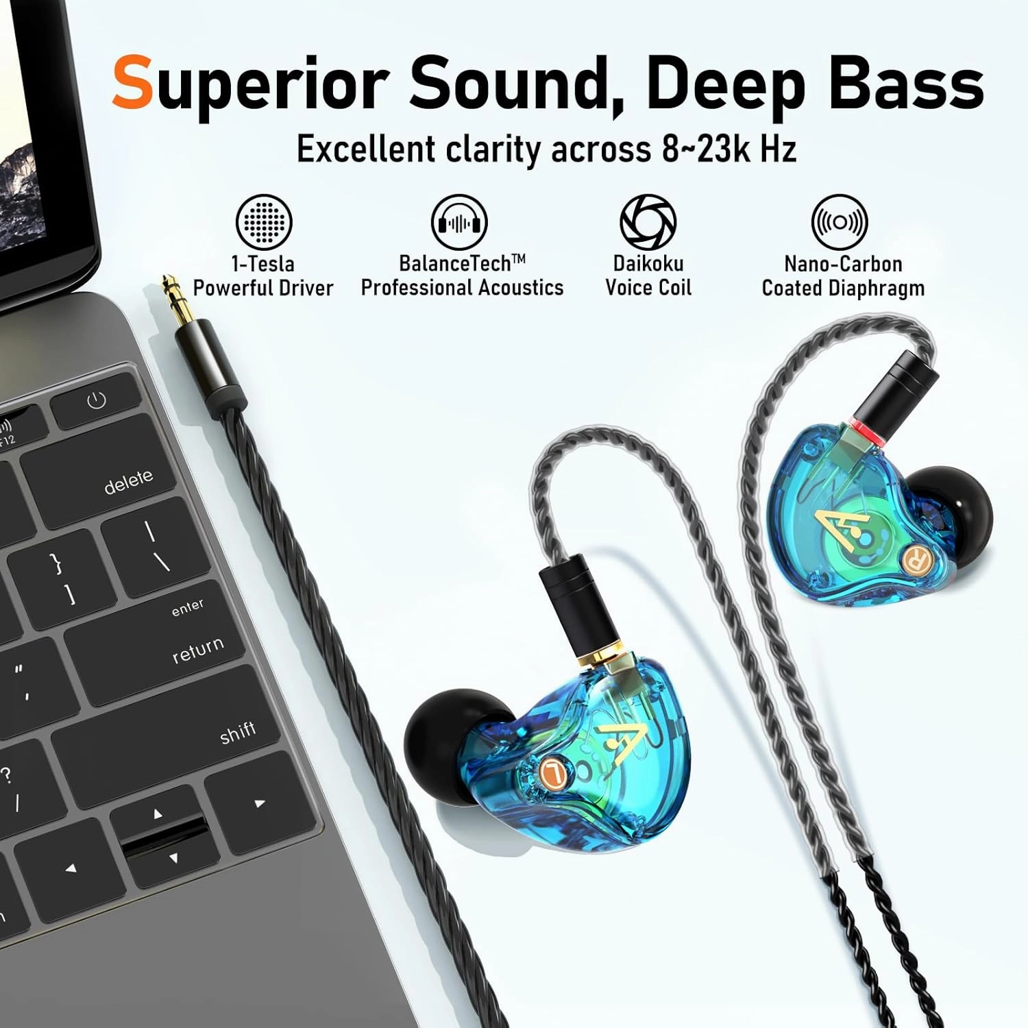 Vibes 202 Wired Earbuds - HiFi in Ear Monitor Headphones  Professional Noise-Isolating Ear Buds - Clear Sound, Deep Bass & Comfort-Fit IEM Earphones - MMCX to 3.5mm, Silver Plated Cord, Carrying Case