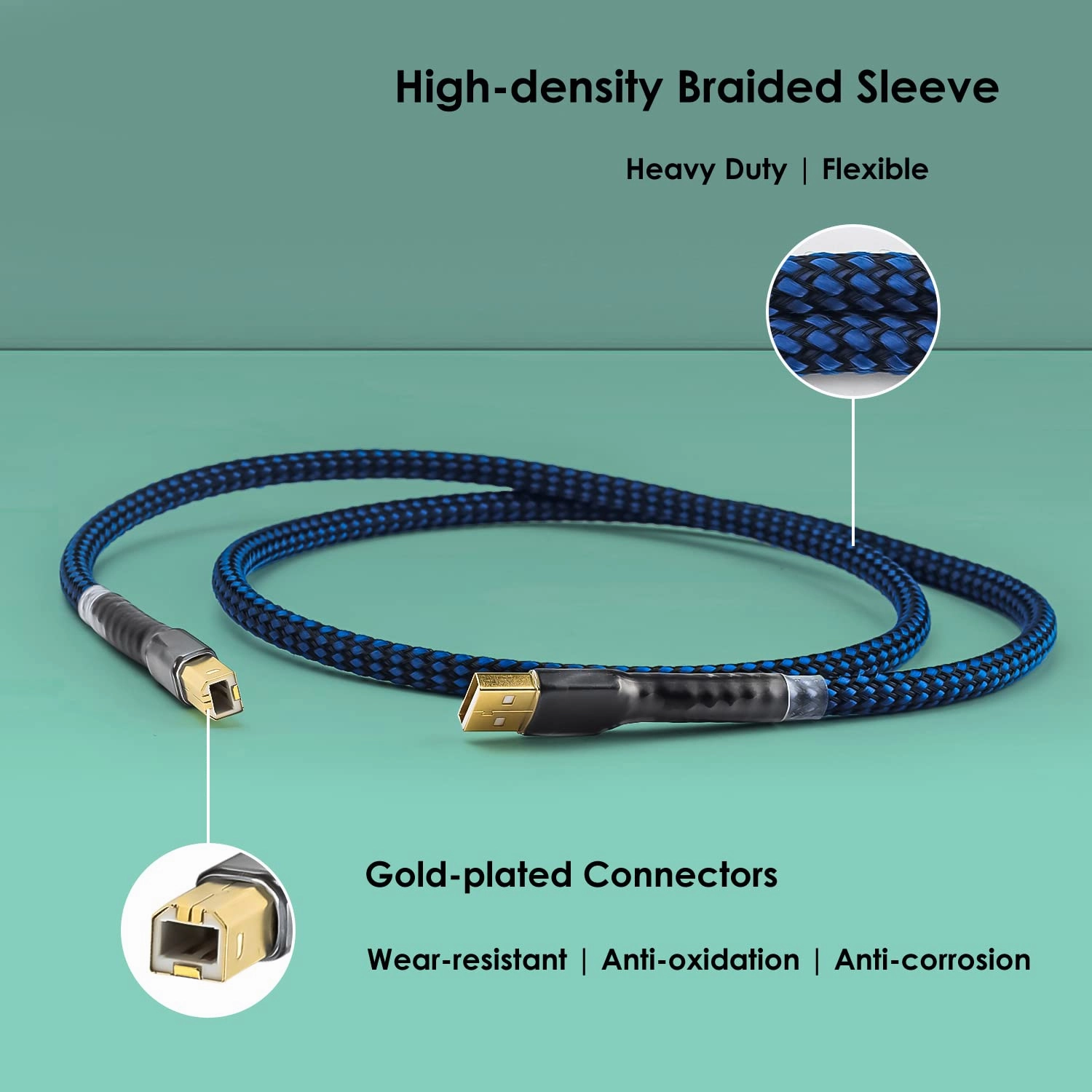 Viborg HiFi USB Cable 4.9FT/1.5M DAC A-B OCC Digital AB Audio A to B Hi-End USB Cord for Digital-to-Analog Converter (DAC)