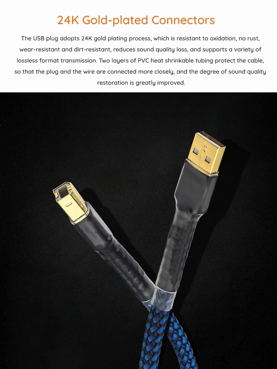 Viborg HiFi USB Cable 4.9FT/1.5M DAC A-B OCC Digital AB Audio A to B Hi-End USB Cord for Digital-to-Analog Converter (DAC)