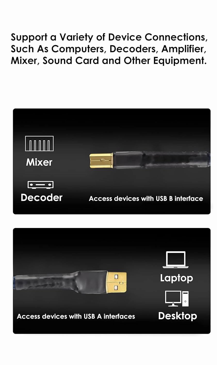 Viborg HiFi USB Cable 4.9FT/1.5M DAC A-B OCC Digital AB Audio A to B Hi-End USB Cord for Digital-to-Analog Converter (DAC)