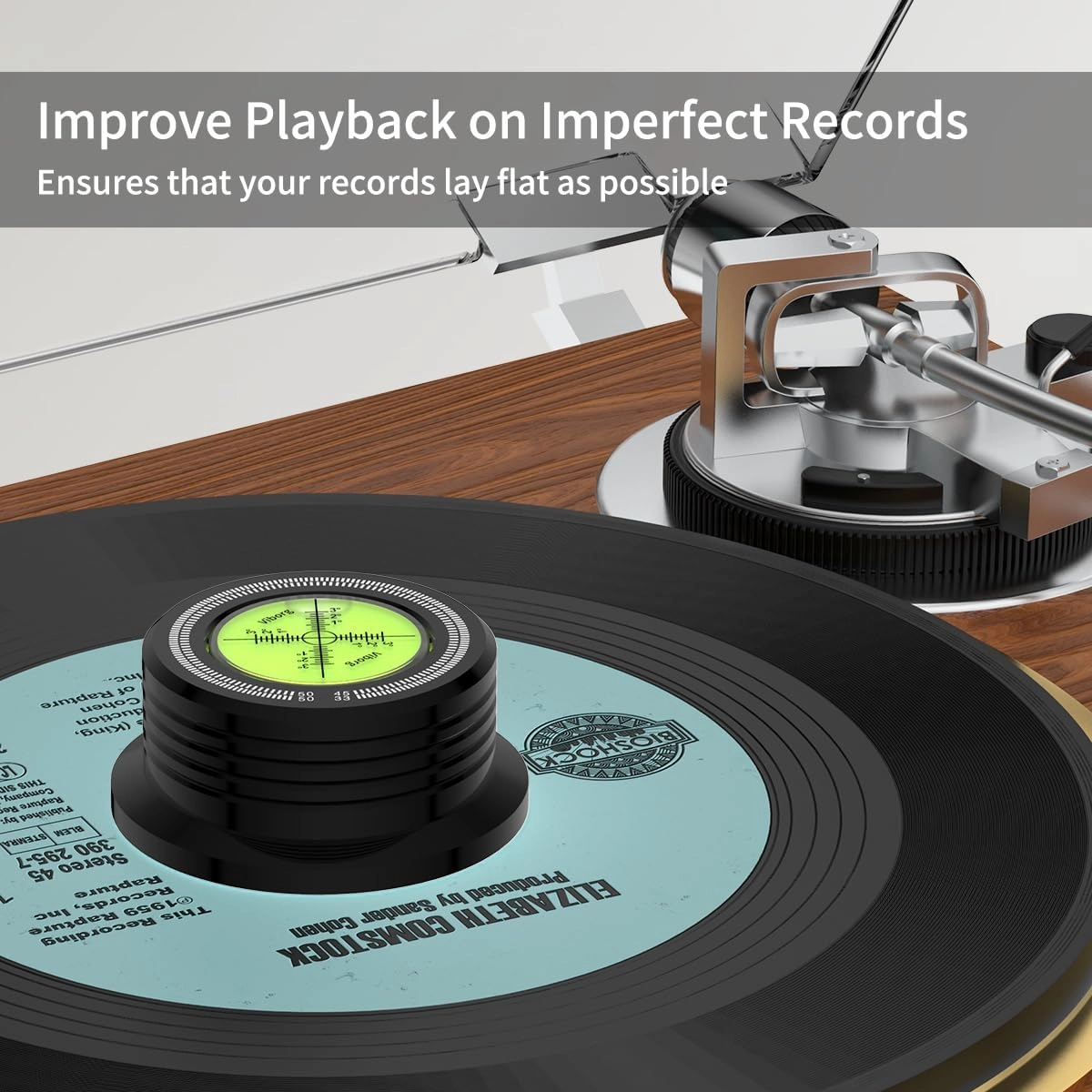 Viborg LP528B Record Weight Phono LP Disc Stabilizer, Black 50Hz Turntable Level, 280G (9.9 OZ) HiFi 3 in 1 Vinyl Clamp Strobe Speed Record Puck with Bubble Leveling (50Hz, Black)