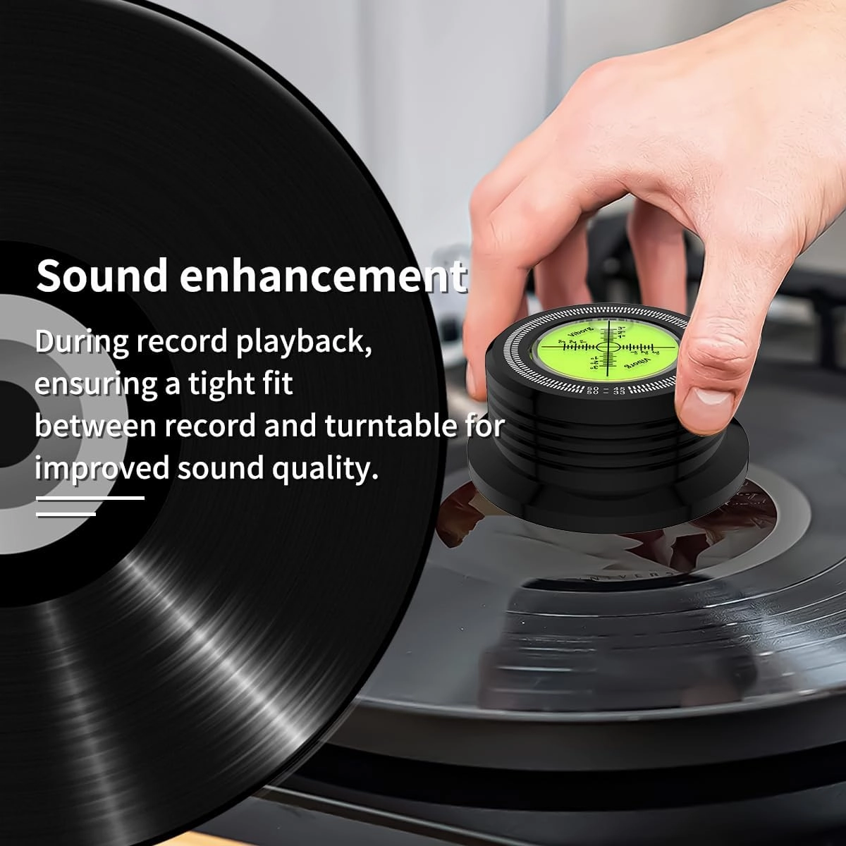 Viborg LP528B Record Weight Phono LP Disc Stabilizer, Black 50Hz Turntable Level, 280G (9.9 OZ) HiFi 3 in 1 Vinyl Clamp Strobe Speed Record Puck with Bubble Leveling (50Hz, Black)