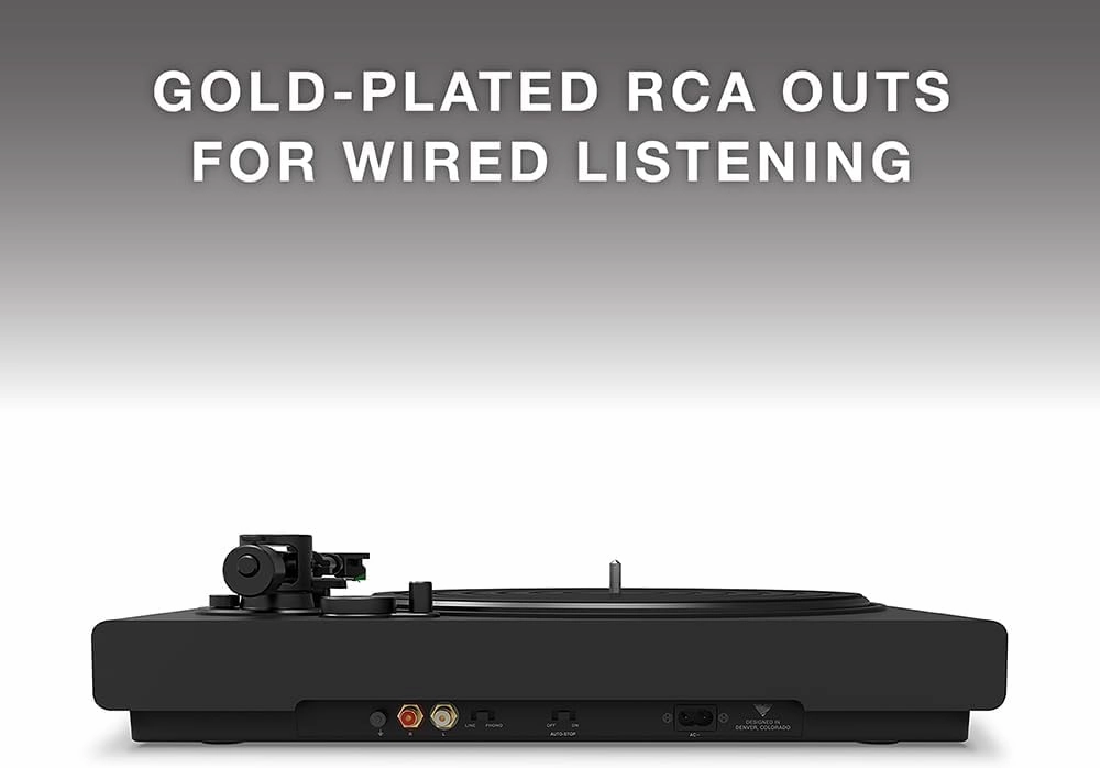 Victrola Hi-Res Black Vinyl Record Player, Audio Technica AT-VM95E Cartridge, aptX Adaptive Bluetooth Connectivity, Gold Plated RCA & Preamp Output, Stylish Sleek Bluetooth Turntable