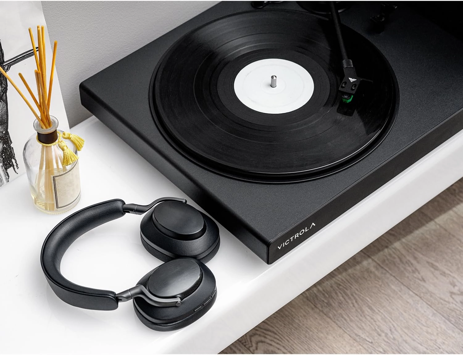 Victrola Hi-Res Black Vinyl Record Player, Audio Technica AT-VM95E Cartridge, aptX Adaptive Bluetooth Connectivity, Gold Plated RCA & Preamp Output, Stylish Sleek Bluetooth Turntable