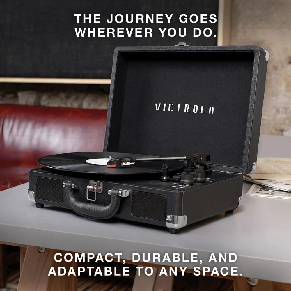 Victrola Journey  Bluetooth Suitcase Record Player  Built-In Speakers, 33-1/3, 45 & 78 RPM Vinyl Record Player, RCA Out, Headphone Jack, Wireless Streaming, White