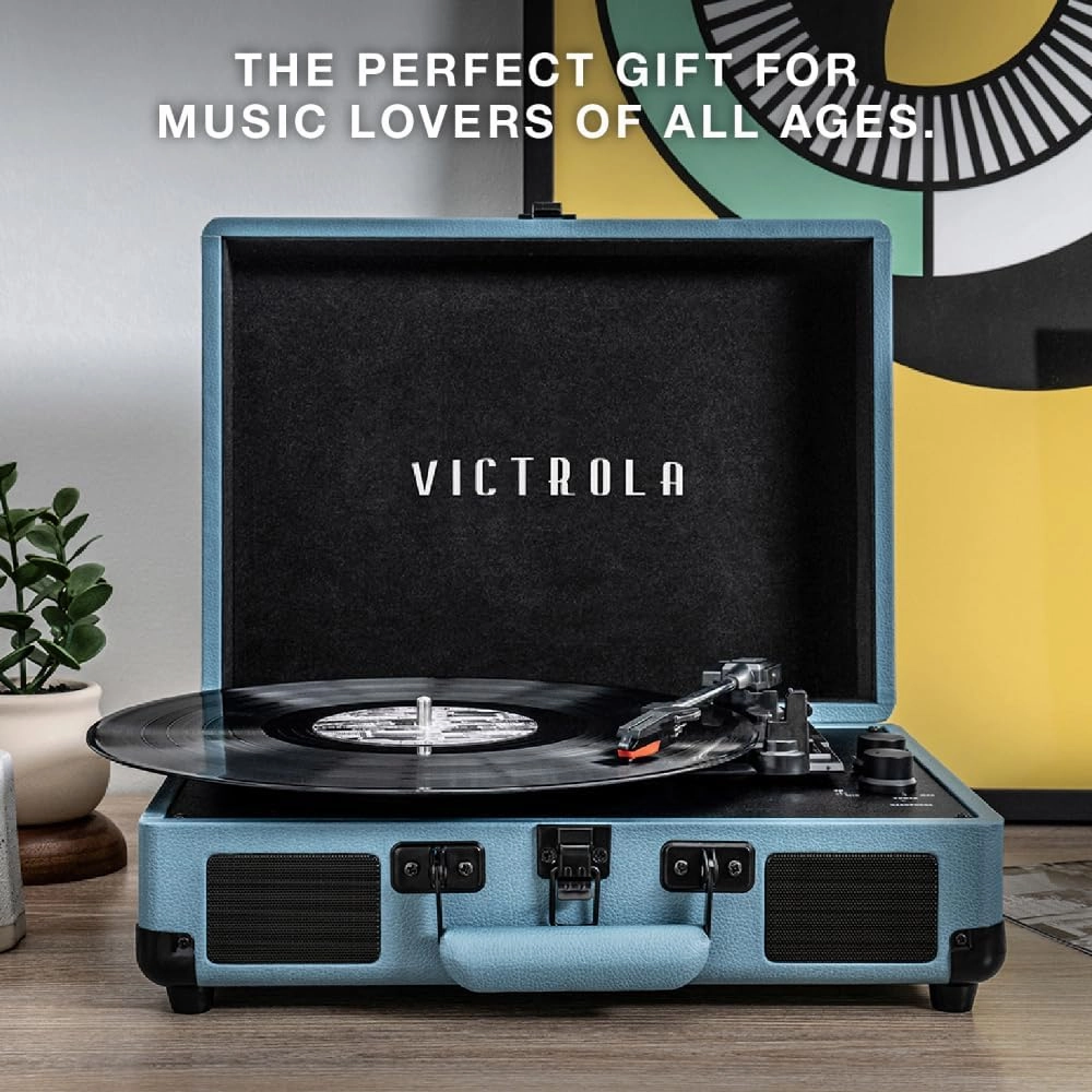 Victrola Journey  Bluetooth Suitcase Record Player  Built-In Speakers, 33-1/3, 45 & 78 RPM Vinyl Record Player, RCA Out, Headphone Jack, Wireless Streaming, White