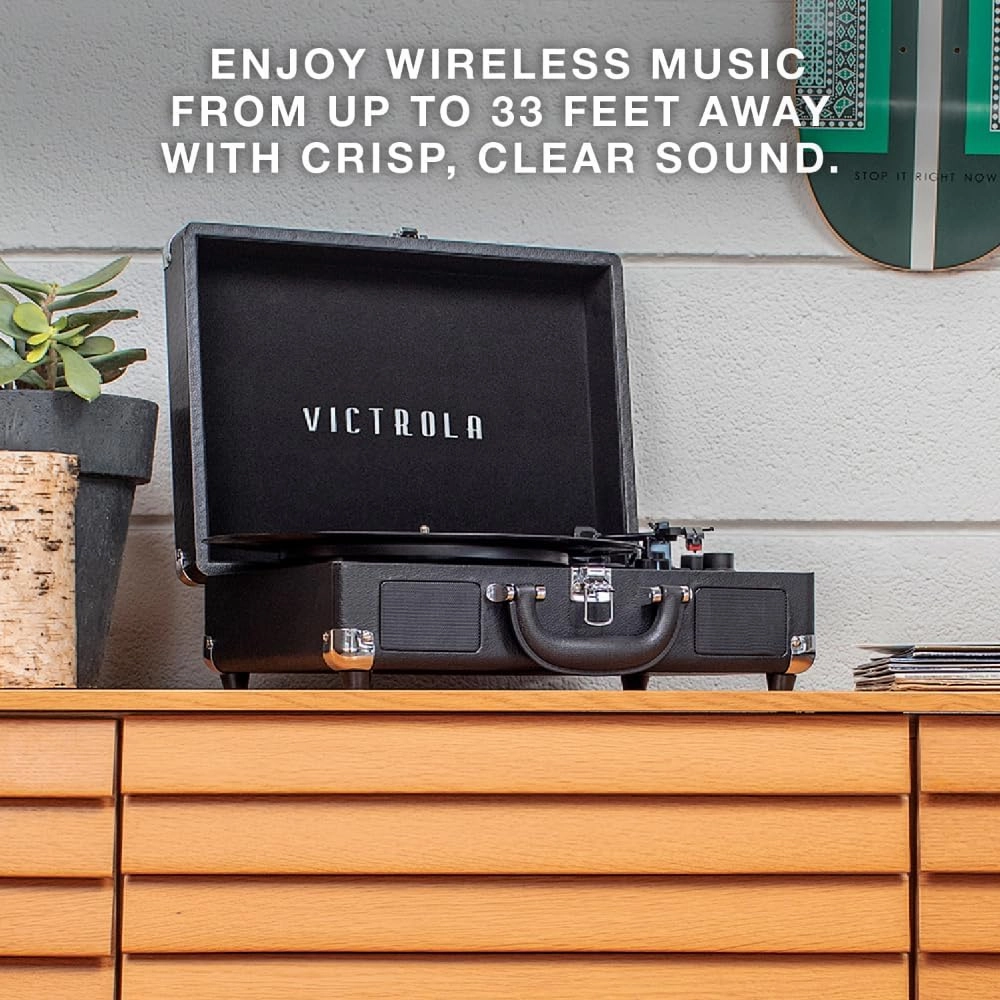 Victrola Journey  Bluetooth Suitcase Record Player  Built-In Speakers, 33-1/3, 45 & 78 RPM Vinyl Record Player, RCA Out, Headphone Jack, Wireless Streaming, White
