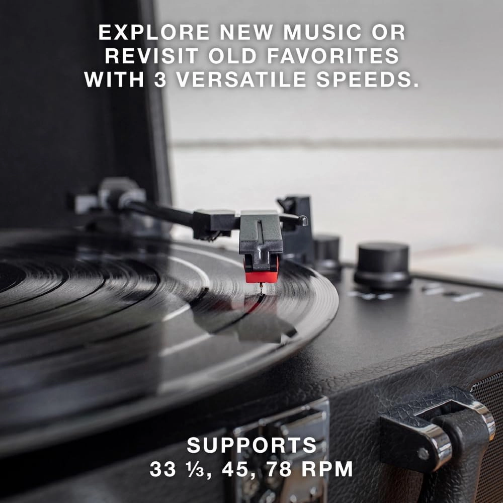 Victrola Journey  Bluetooth Suitcase Record Player  Built-In Speakers, 33-1/3, 45 & 78 RPM Vinyl Record Player, RCA Out, Headphone Jack, Wireless Streaming, White