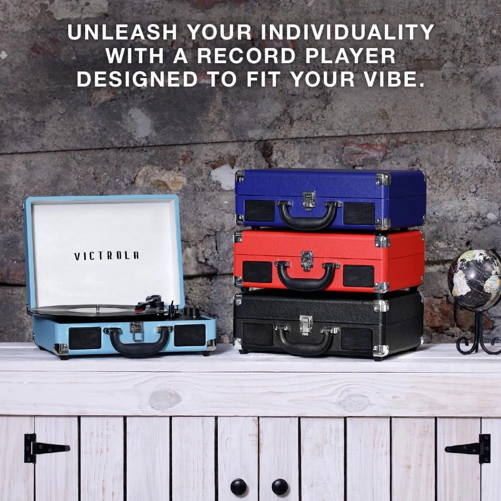 Victrola Journey  Bluetooth Suitcase Record Player  Built-In Speakers, 33-1/3, 45 & 78 RPM Vinyl Record Player, RCA Out, Headphone Jack, Wireless Streaming, White