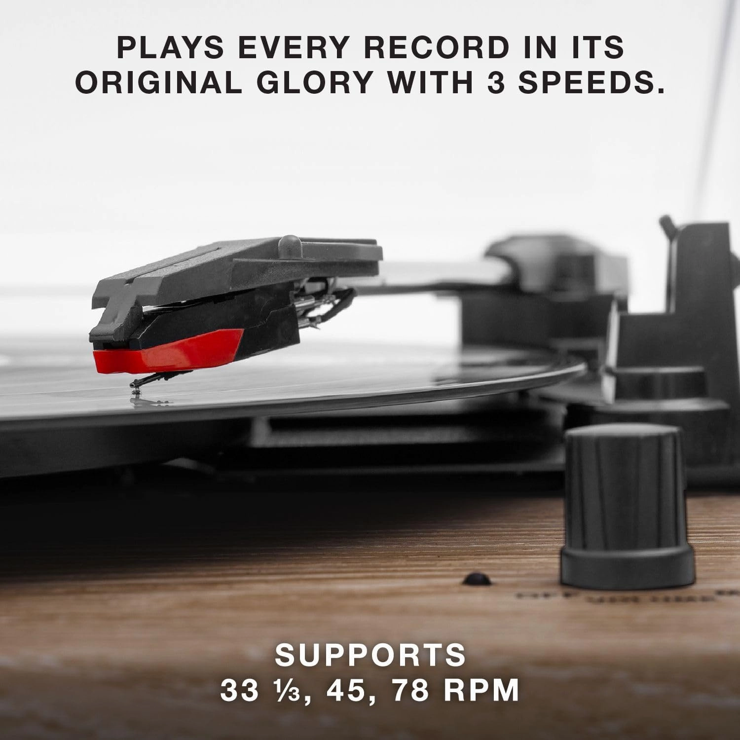 Victrola Montauk Vinyl Record Player, 3-Speed Belt Driven Turntable with Stereo Bluetooth Speaker Pair, RCA Output & 3.5mm Headphone Jack, Removable Dust Cover, Black Wood Finish