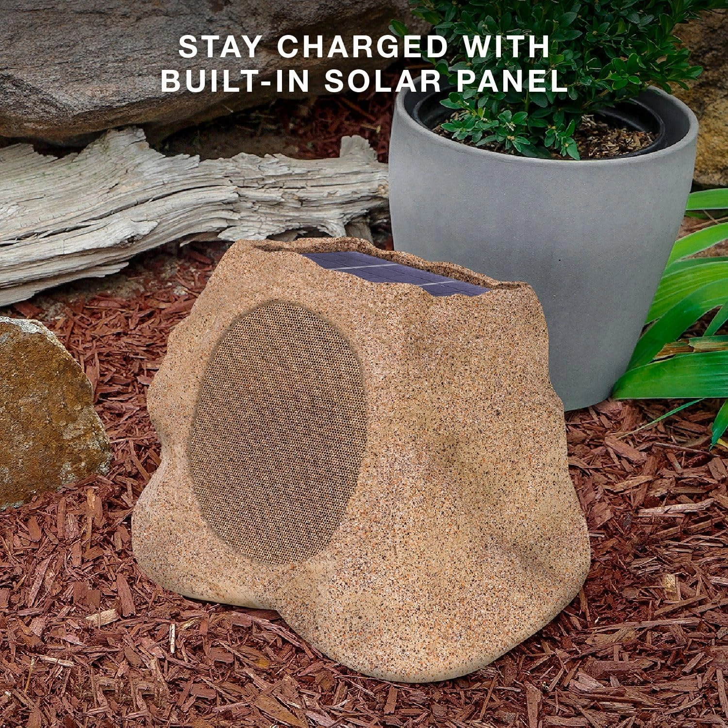 Victrola Rock Speaker Connect, Granite, Wireless Outdoor with Bluetooth 5.3, 22-Hour Battery Life, with Solar Charging, Link Up to 20 Rock Speakers, IP65 Water & Dust Resistant