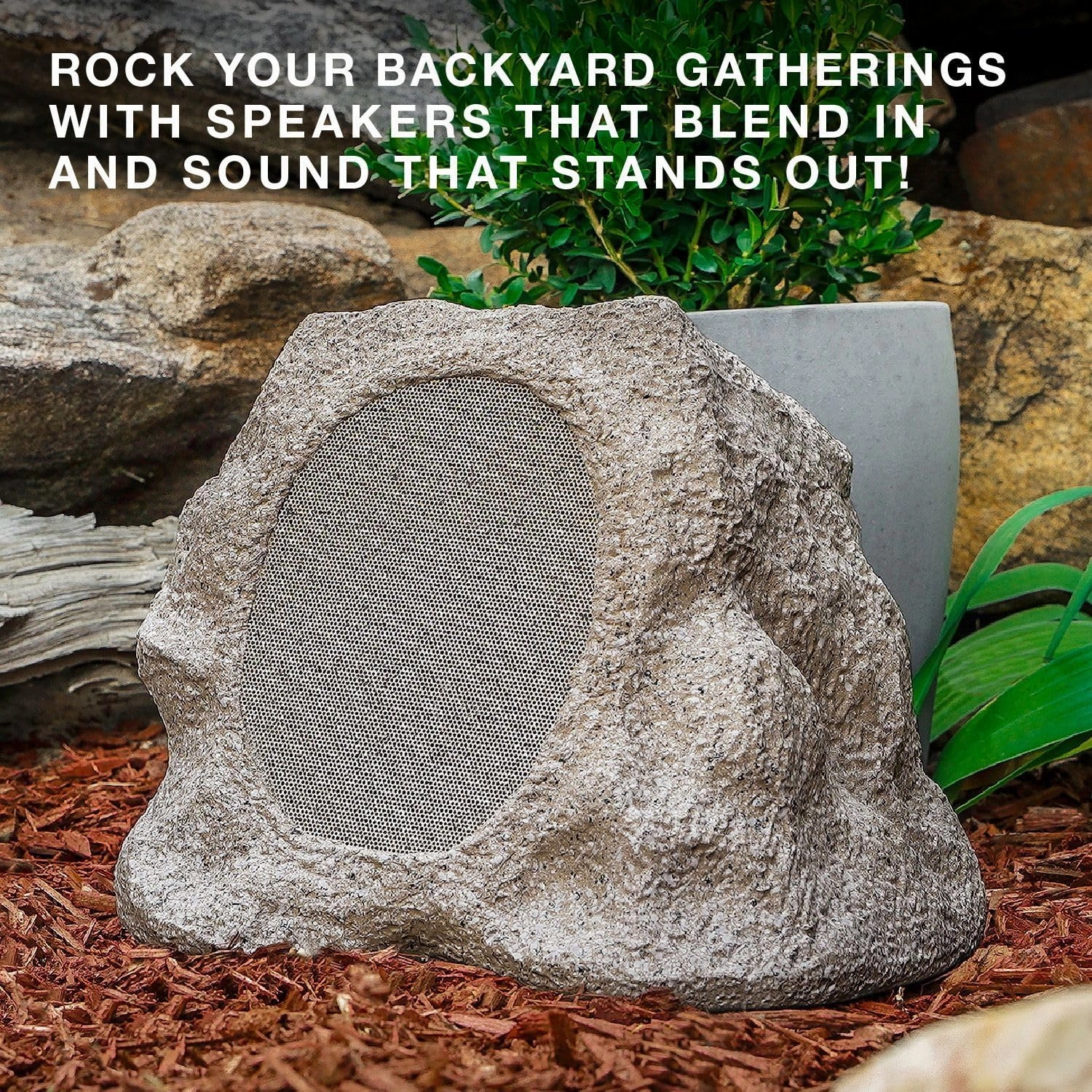 Victrola Rock Speaker Connect, Granite, Wireless Outdoor with Bluetooth 5.3, 22-Hour Battery Life, with Solar Charging, Link Up to 20 Rock Speakers, IP65 Water & Dust Resistant
