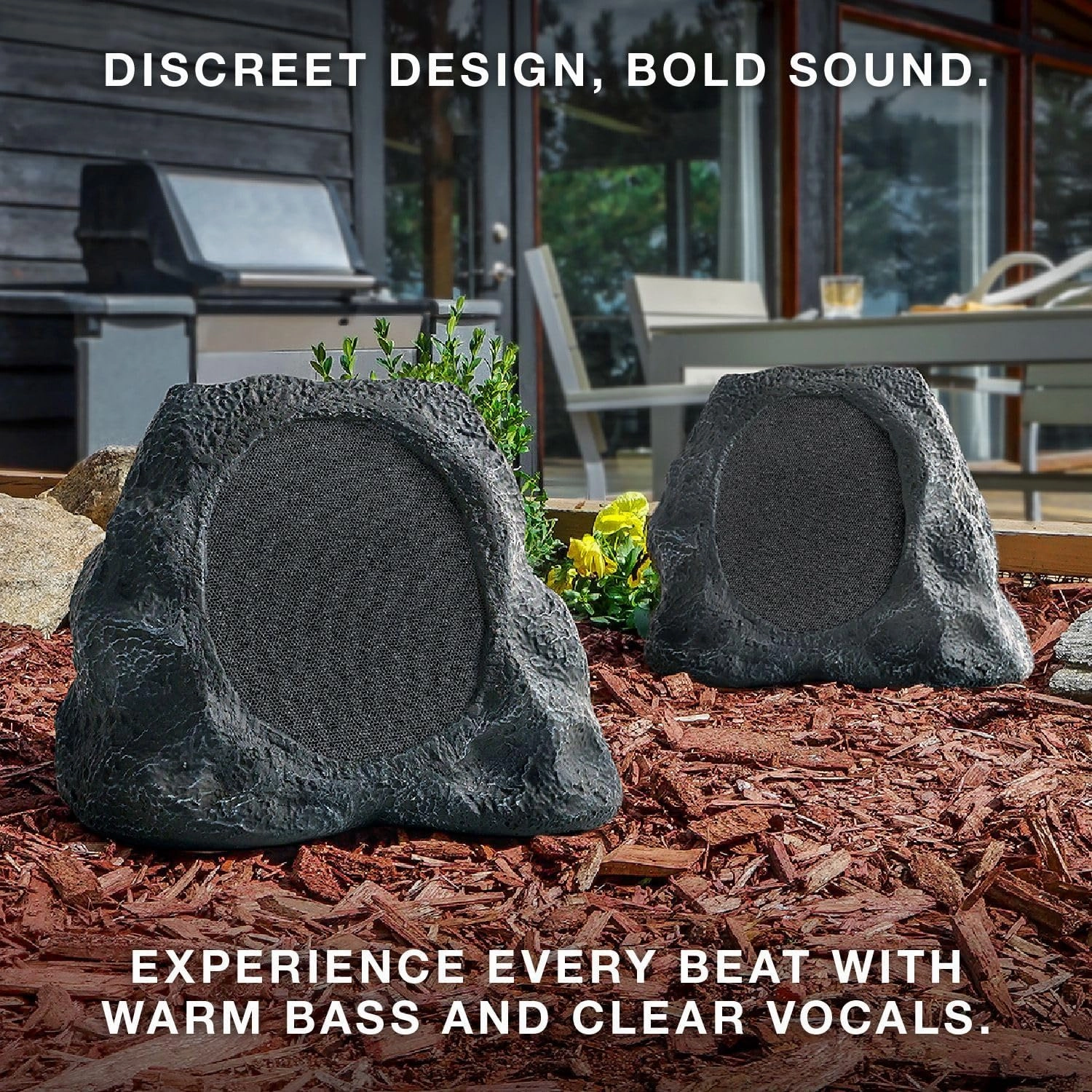 Victrola Rock Speaker Connect, Granite, Wireless Outdoor with Bluetooth 5.3, 22-Hour Battery Life, with Solar Charging, Link Up to 20 Rock Speakers, IP65 Water & Dust Resistant