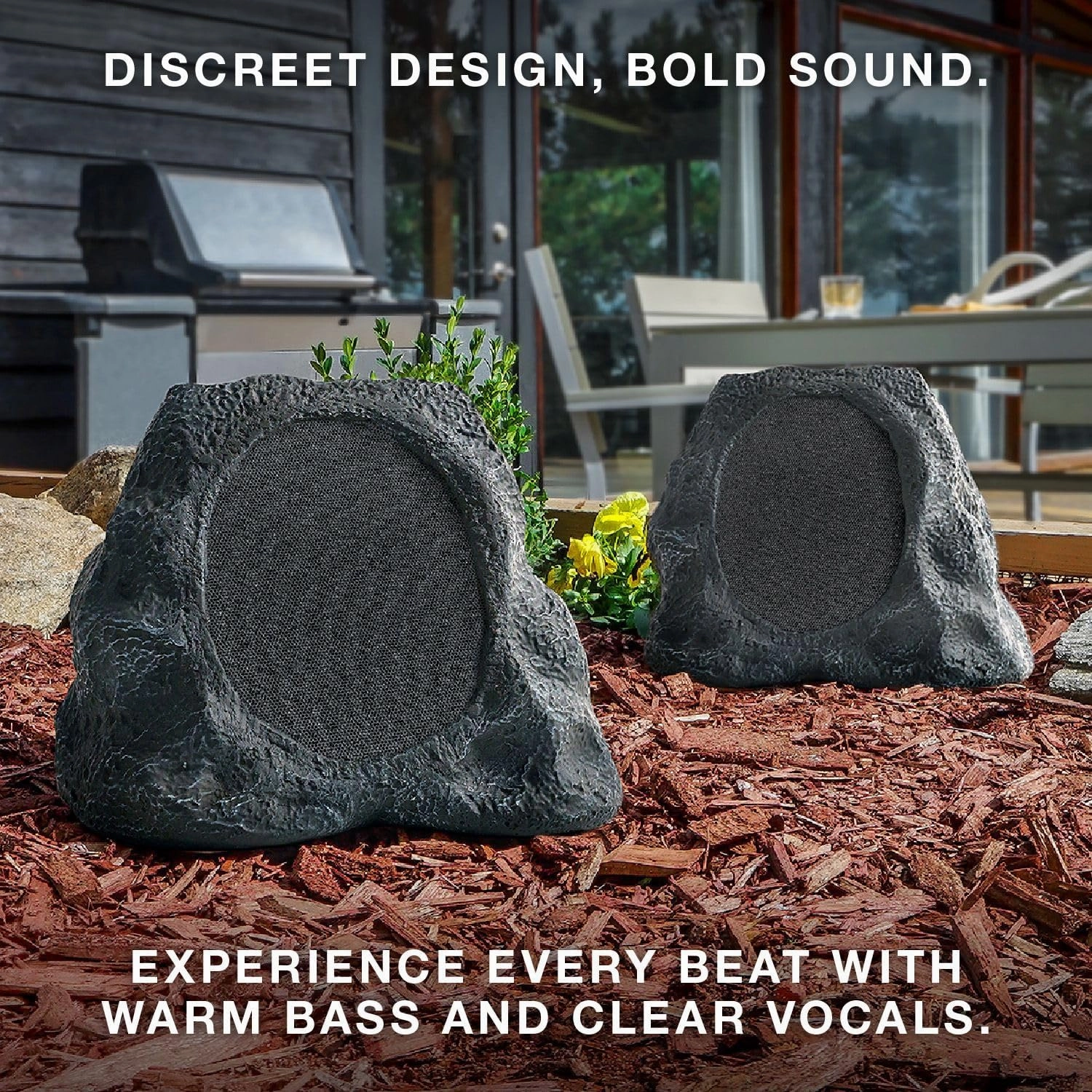 Victrola Rock Speaker Connect, Stone, Wireless Outdoor with Bluetooth 5.3, 22-Hour Battery Life, with Solar Charging, Link Up to 20 Rock Speakers, IP65 Water & Dust Resistant