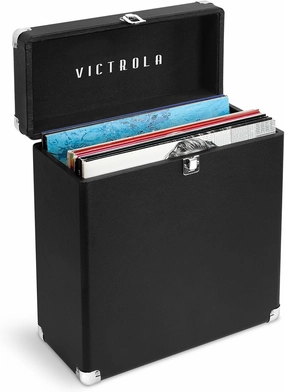 Victrola Vintage Vinyl Record Storage and Carrying Case, Fits all Standard Records - 33 1/3, 45 and 78 RPM, Holds 30 Albums, Perfect for your Treasured Record Collection, Black vinyl storage,record holder,LP organizer,