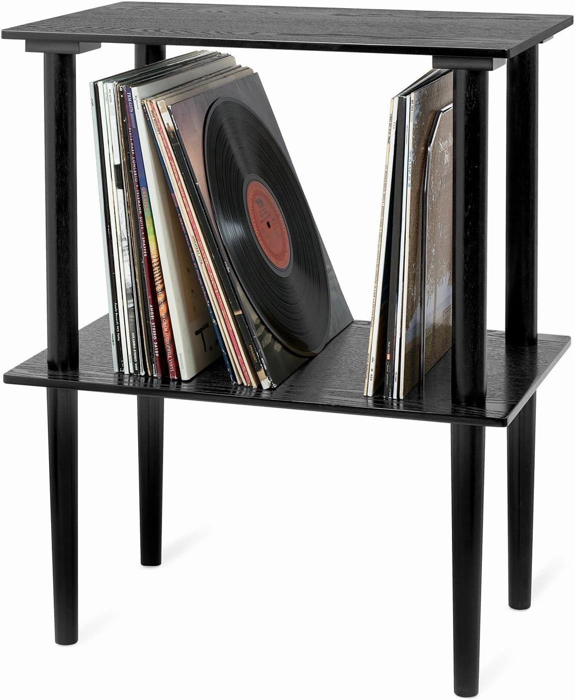 Victrola Wooden Stand for Wooden Music Centers with Record Holder Shelf, Black