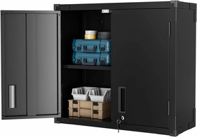 VINGLI Garage Wall Cabinet with Locking Doors and Adjustable Shelf, Metal Wall Cabinet, Floating Upper Storage Cabinet (Black, 30''W x 12''D x 28''H) equipment cabinet,AV gear cabinet,component enclosure,