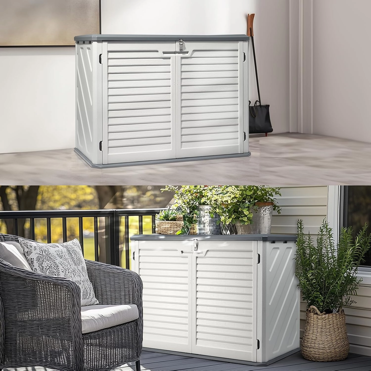 VINGLI Outdoor Storage Shed, Resin Storage Cabinet with Lockable Design, Weatherproof Tool Shed with HDPE Material, Resin Deck Box for Garden Tools, Pool Equipment, Garbage Cans, White (31.5 Cu.ft)