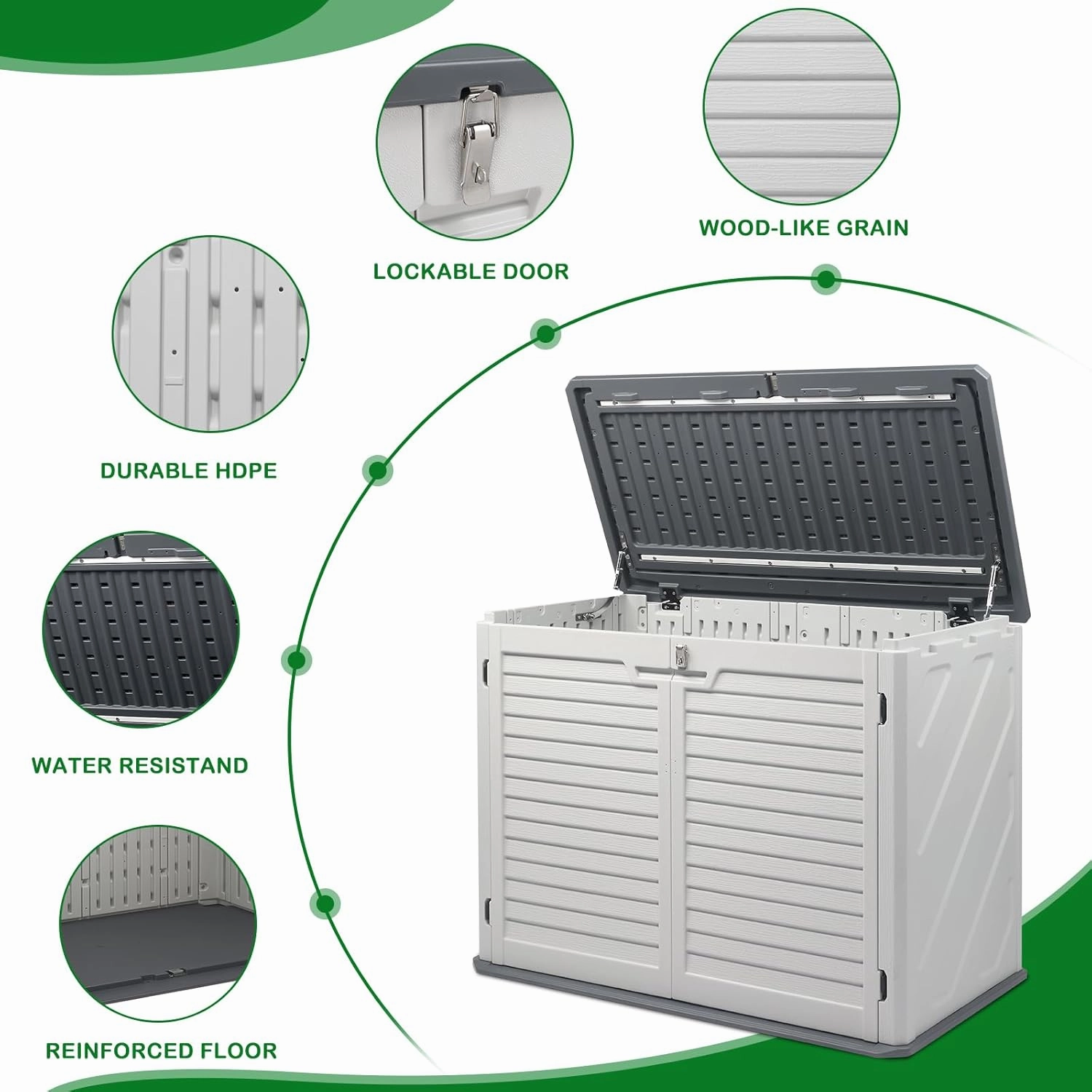 VINGLI Outdoor Storage Shed, Resin Storage Cabinet with Lockable Design, Weatherproof Tool Shed with HDPE Material, Resin Deck Box for Garden Tools, Pool Equipment, Garbage Cans, White (31.5 Cu.ft)