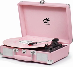 Vintage Pink Suitcase Record Player - 3-Speed Turntable with Bluetooth, USB Recording, MP3 Converter, Speakers, Stylus direct-drive turntable,DJ turntable,hi-torque vinyl deck,