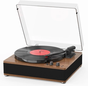 Vintage Record Player, Vinyl Records Player with Bluetooth Input/Output, Built-in Stereo Speakers, Full-Size Platter, 3-Speed Turntable, RCA/AUX/Headphone Out, Auto Off, Walnut Case balanced output player,audiophile player,hi-res digital player,