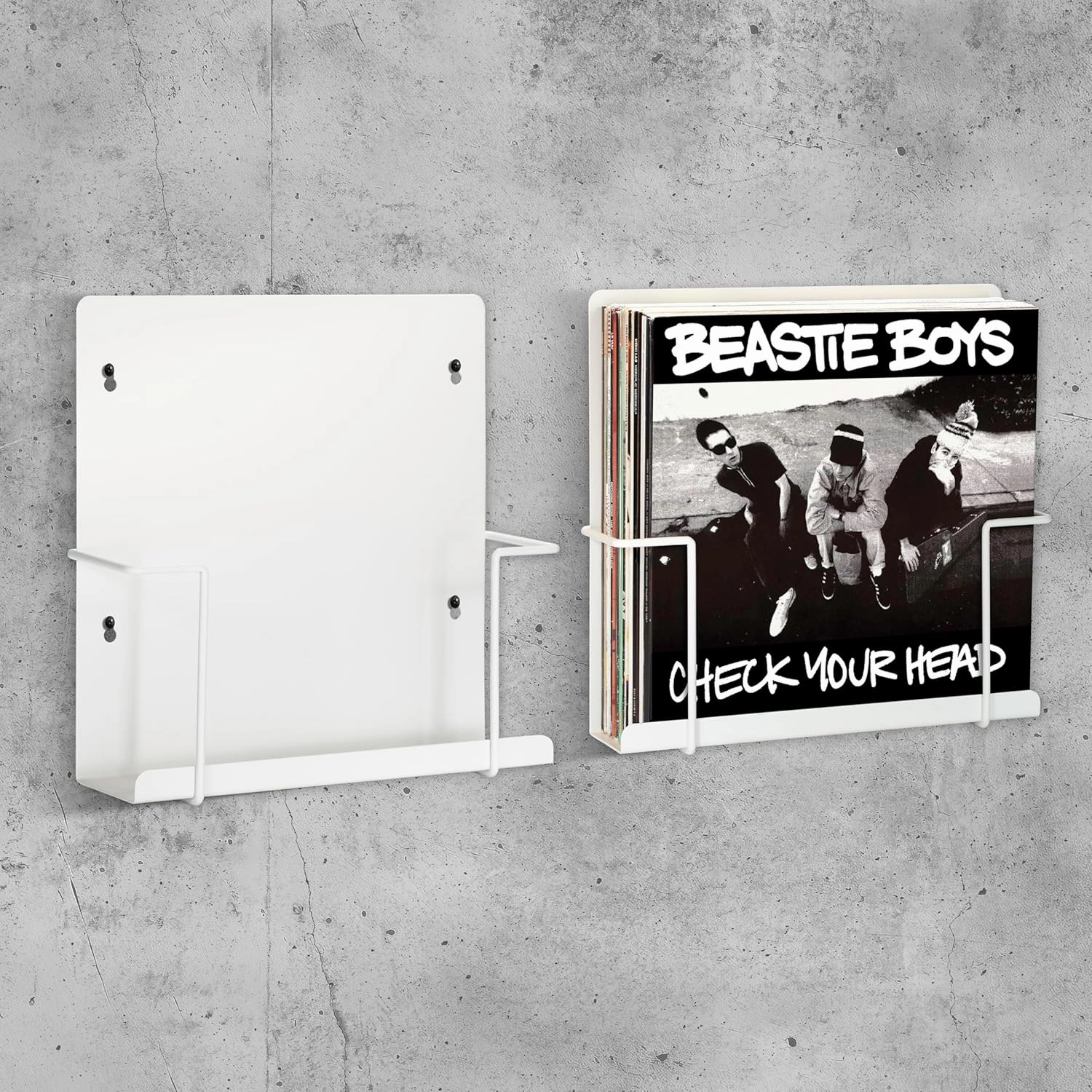 Vinyl Display Holder 2pk - Matte White Record Shelf - Wall Mount - Fits 30 LP's - Minimalist Steel Shelves - Organizer Stand - Frame Album Art vinyl storage,record holder,LP organizer,
