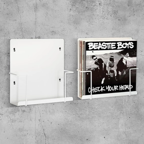 Vinyl Display Holder 2pk - Matte White Record Shelf - Wall Mount - Fits 30 LP's - Minimalist Steel Shelves - Organizer Stand - Frame Album Art vinyl storage,record holder,LP organizer,