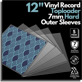 Vinyl Record Case Sleeves Toploader Vinyl Protective Sleeves - 7mm (7 Millimeters) Thickness Crystal Clear Hard Case for Vinyl Record Storage and Collection, Outer Sleeves for Vinyl Records Pack of 5 vinyl accessories,turntable parts,record player tools,