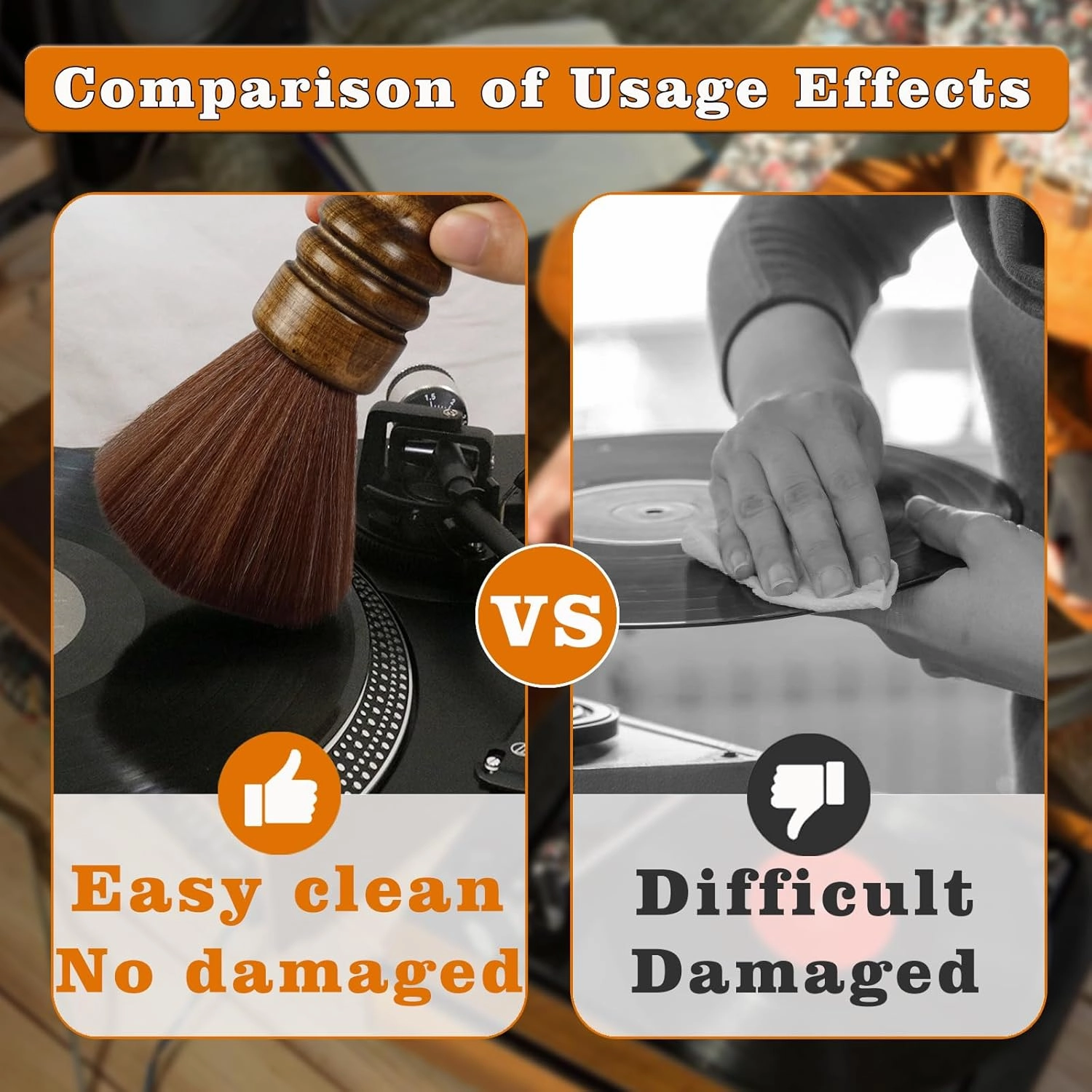 Vinyl Record Cleaner Brush, Anti Static Dust Remover with Fine Fiber Bristles, Wood Record Brush Accessories for Vinyl Albums LP CD Cartridge (Dark Brown)