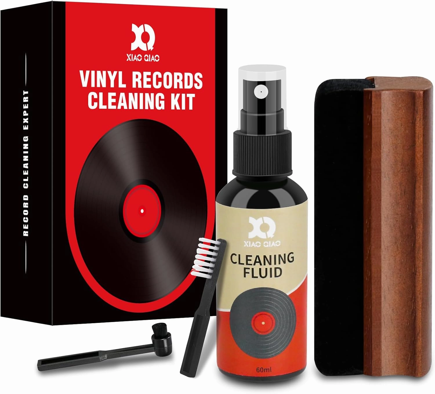 Vinyl Record Cleaner Kit - 6-in-1 Vinyl Records Cleaning Kit Includes Soft Velvet Record Brush, Cleaning Liquid, Stylus Brush, Cleaning Brush, Cleaning Cloth and Storage Bag record cleaning kit,vinyl cleaner,stylus brush set,